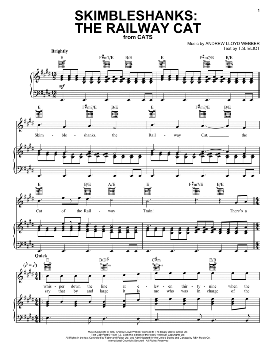 Skimbleshanks: The Railway Cat (from Cats) Piano, Vocal, Guitar scores gallery preview page 1