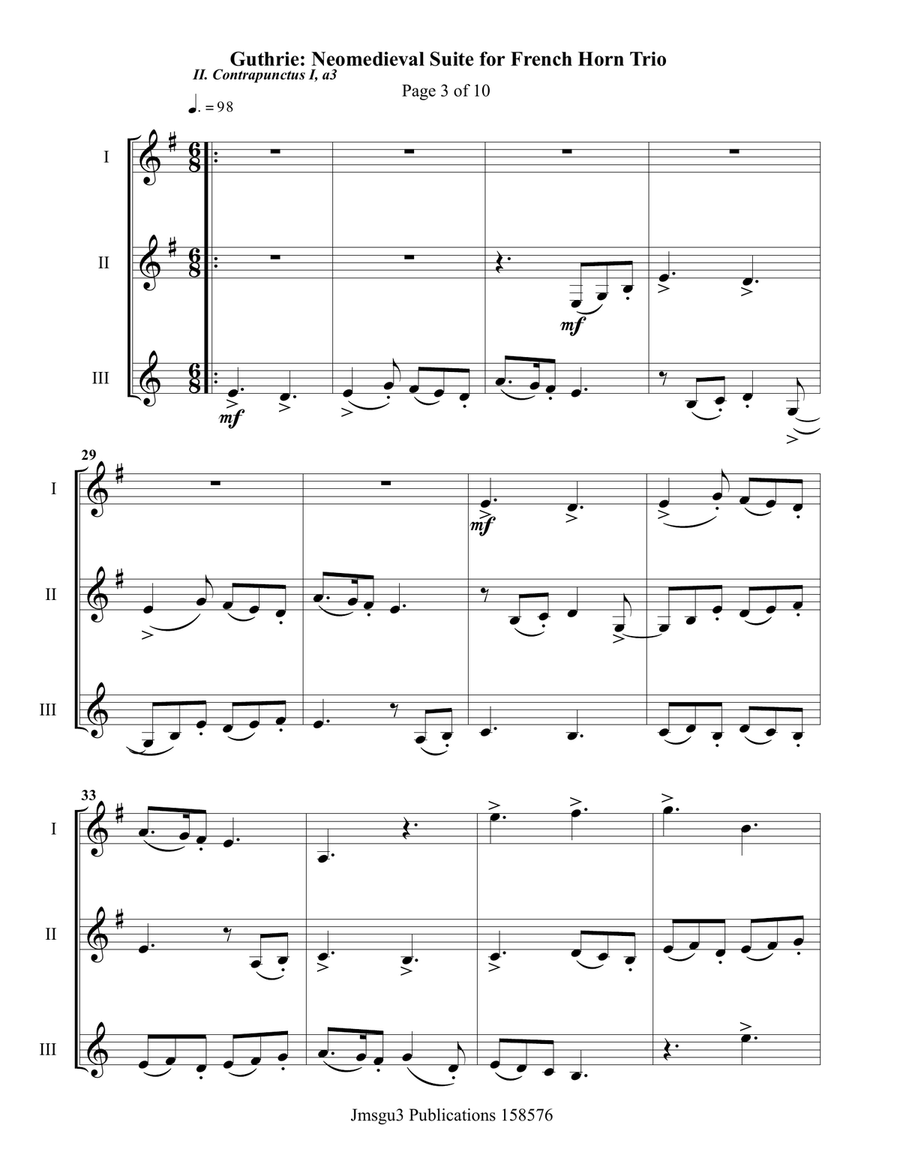 Guthrie: Neomedieval Suite for French Horn Trio Brass Trio scores gallery preview page 3