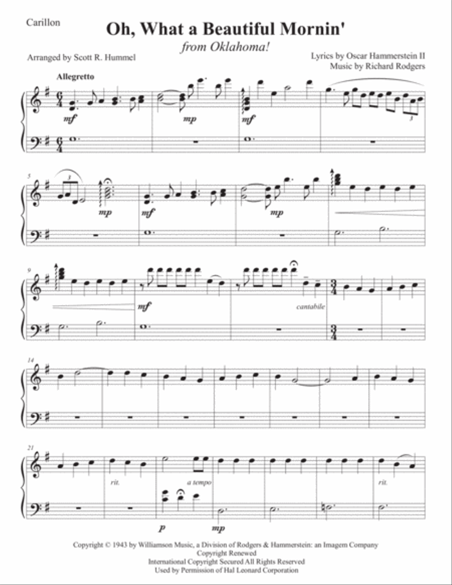 Oh, What A Beautiful Mornin' Carillon scores gallery preview page 1