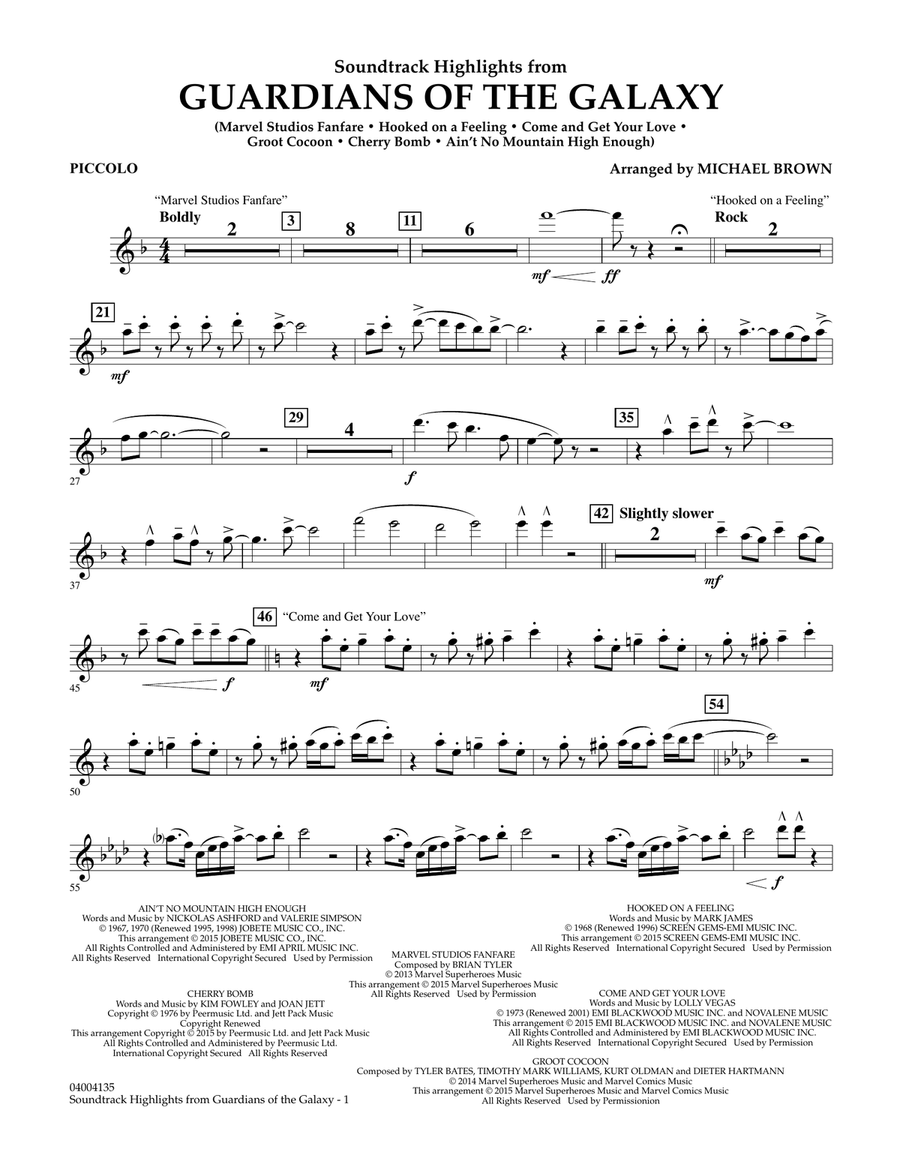 Soundtrack Highlights from Guardians of the Galaxy - Piccolo Concert Band scores gallery preview page 1