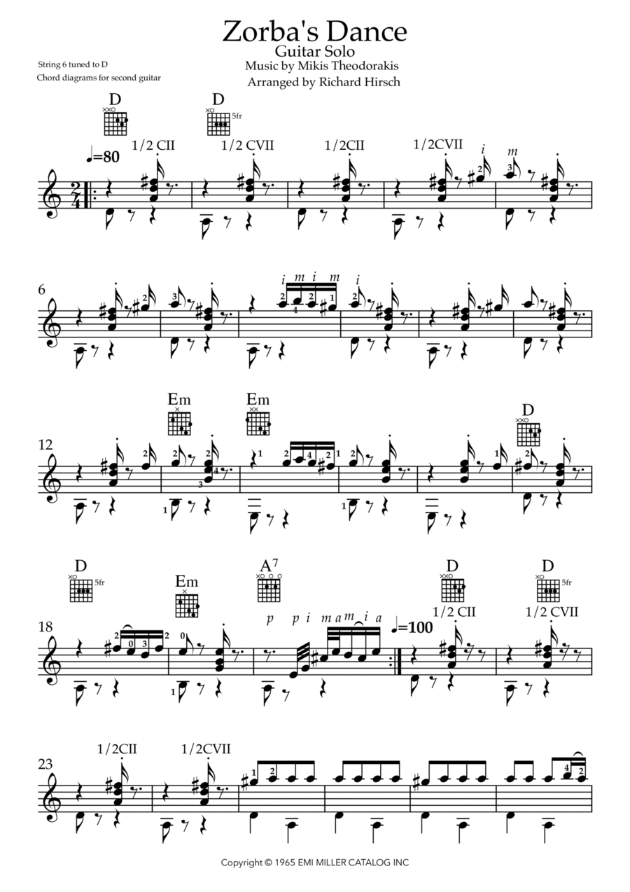 Zorbas Dance Acoustic Guitar Digital Sheet Music Sheet Music