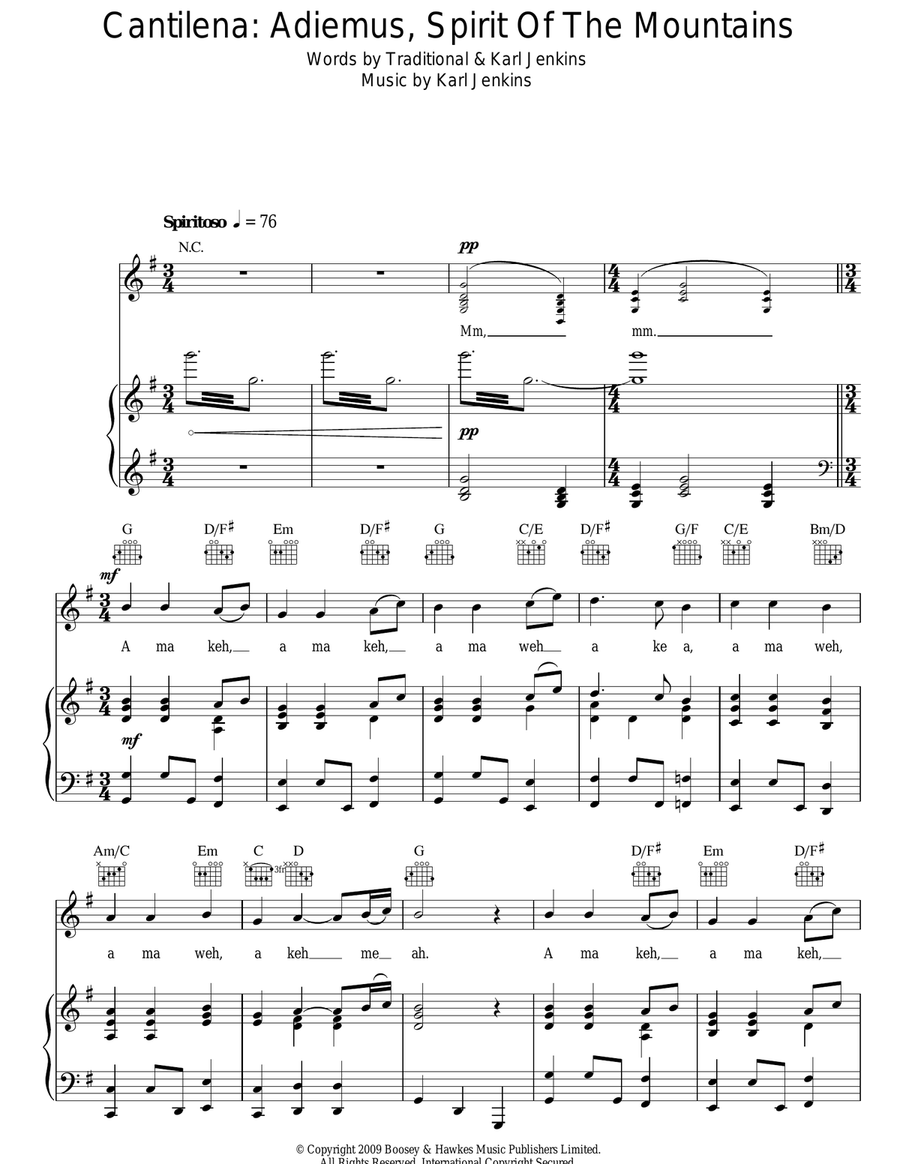 Cantilena: Adiemus, Spirit Of The Mountains Acoustic Guitar scores gallery preview page 1
