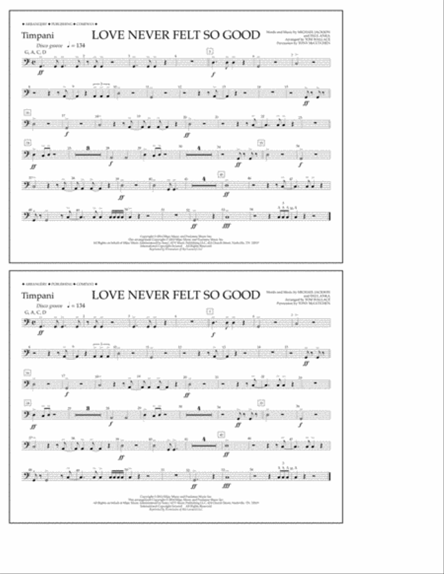 Love Never Felt So Good - Timpani Marching Band scores gallery preview page 1
