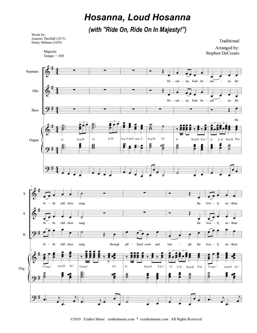 Hosanna, Loud Hosanna (with "Ride On, Ride On In Majesty!") (SAB - Organ accompaniment) image number null