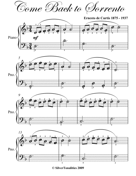 Come Back to Sorrento Easiest Piano Sheet Music