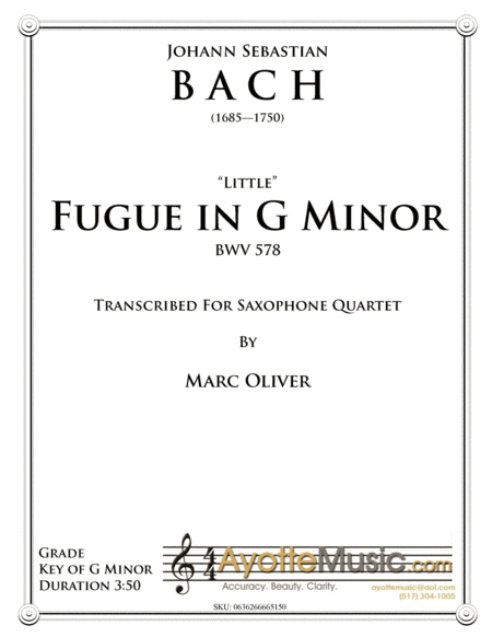 Little Fugue in G Minor Transcribed for Saxophone Quartet image number null