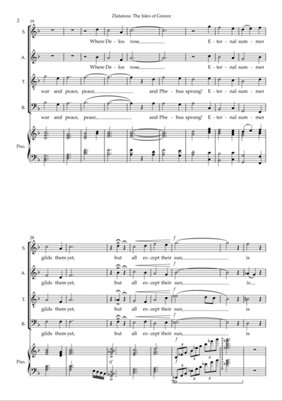 THE ISLES OF GREECE, for SATB choir and piano 4-Part scores gallery preview page 2