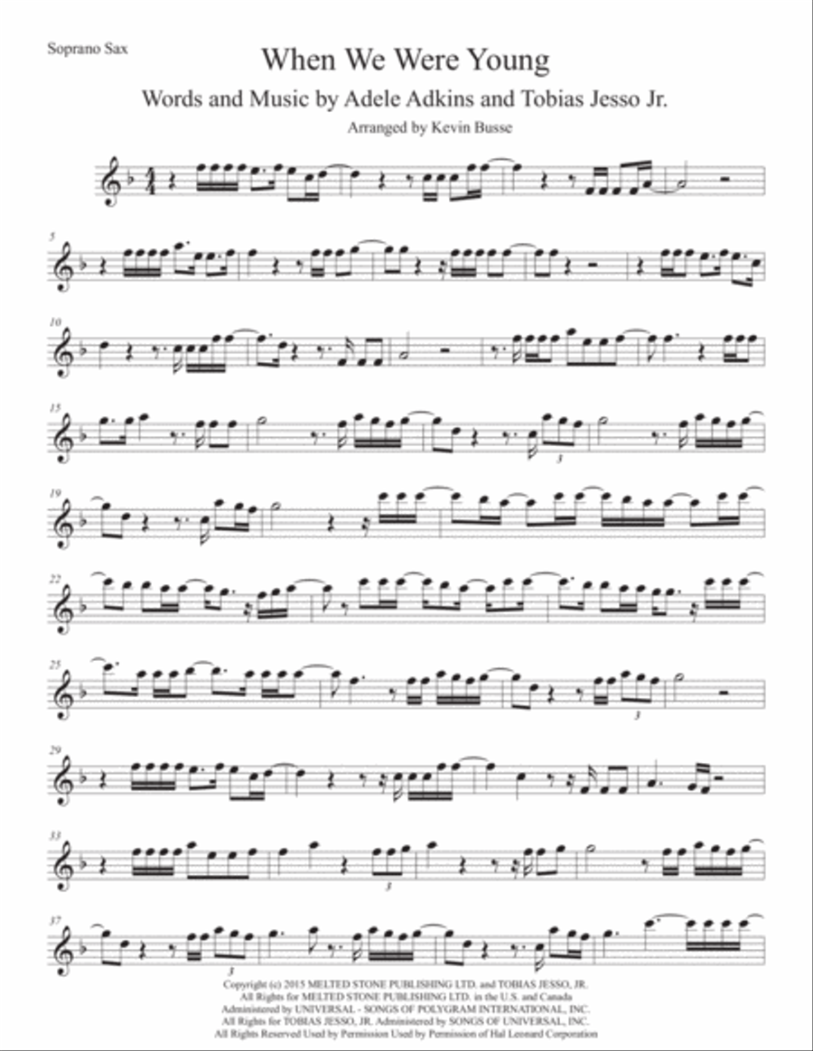 When We Were Young When We Were Young Soprano Saxophone scores gallery preview page 1