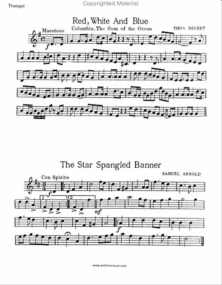 Four Easy Patriotic Songs Trumpet Solo scores gallery preview page 2