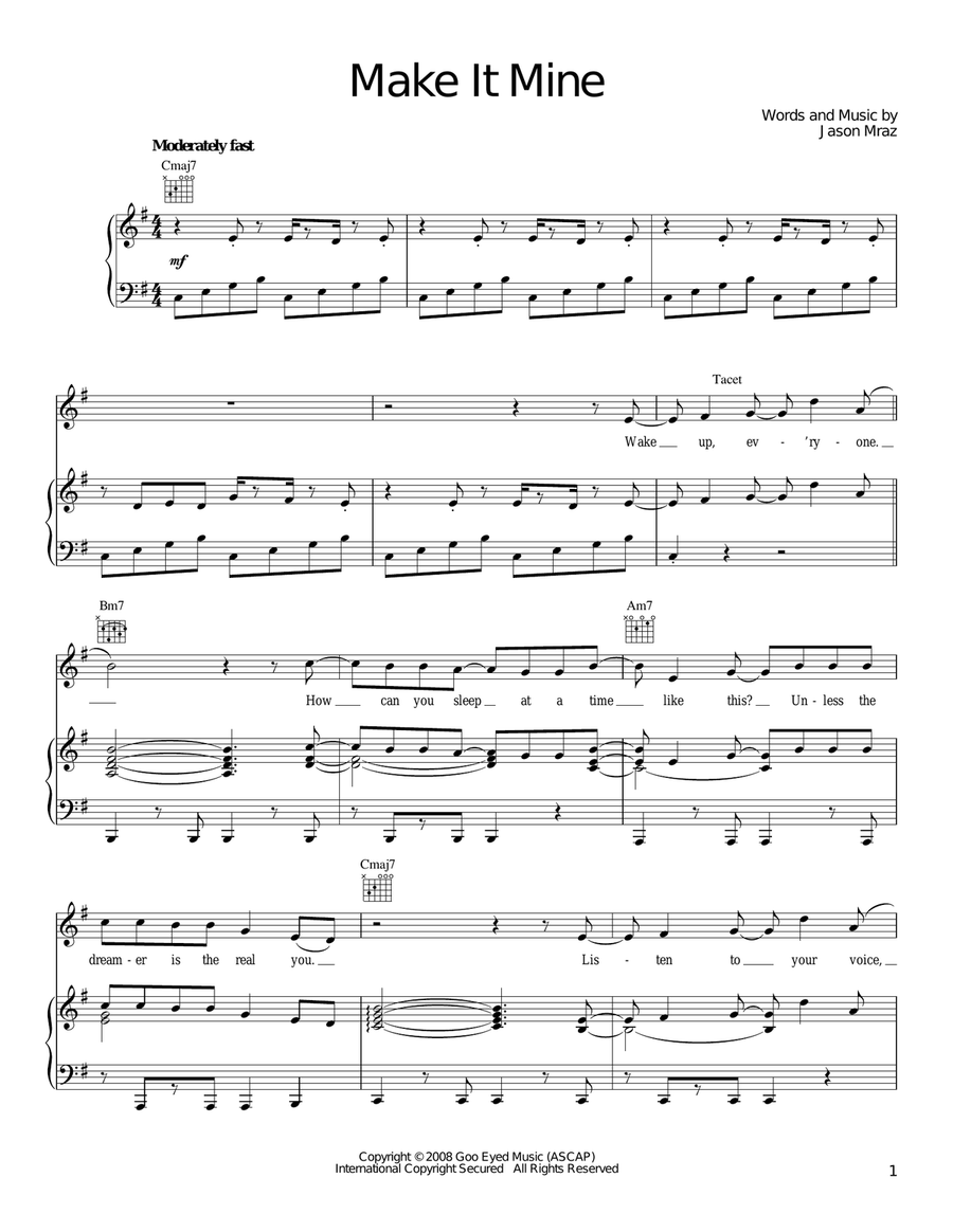 Make It Mine Piano, Vocal, Guitar scores gallery preview page 1