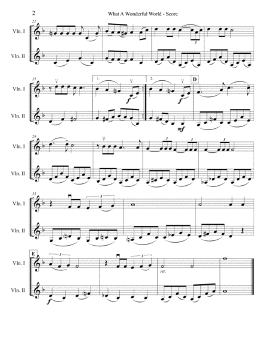 What A Wonderful World String Duet scores gallery preview page 2