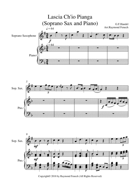 Lascia Ch'io Pianga - From Opera 'Rinaldo' - G.F. Handel ( Soprano Saxophone and Piano) image number null