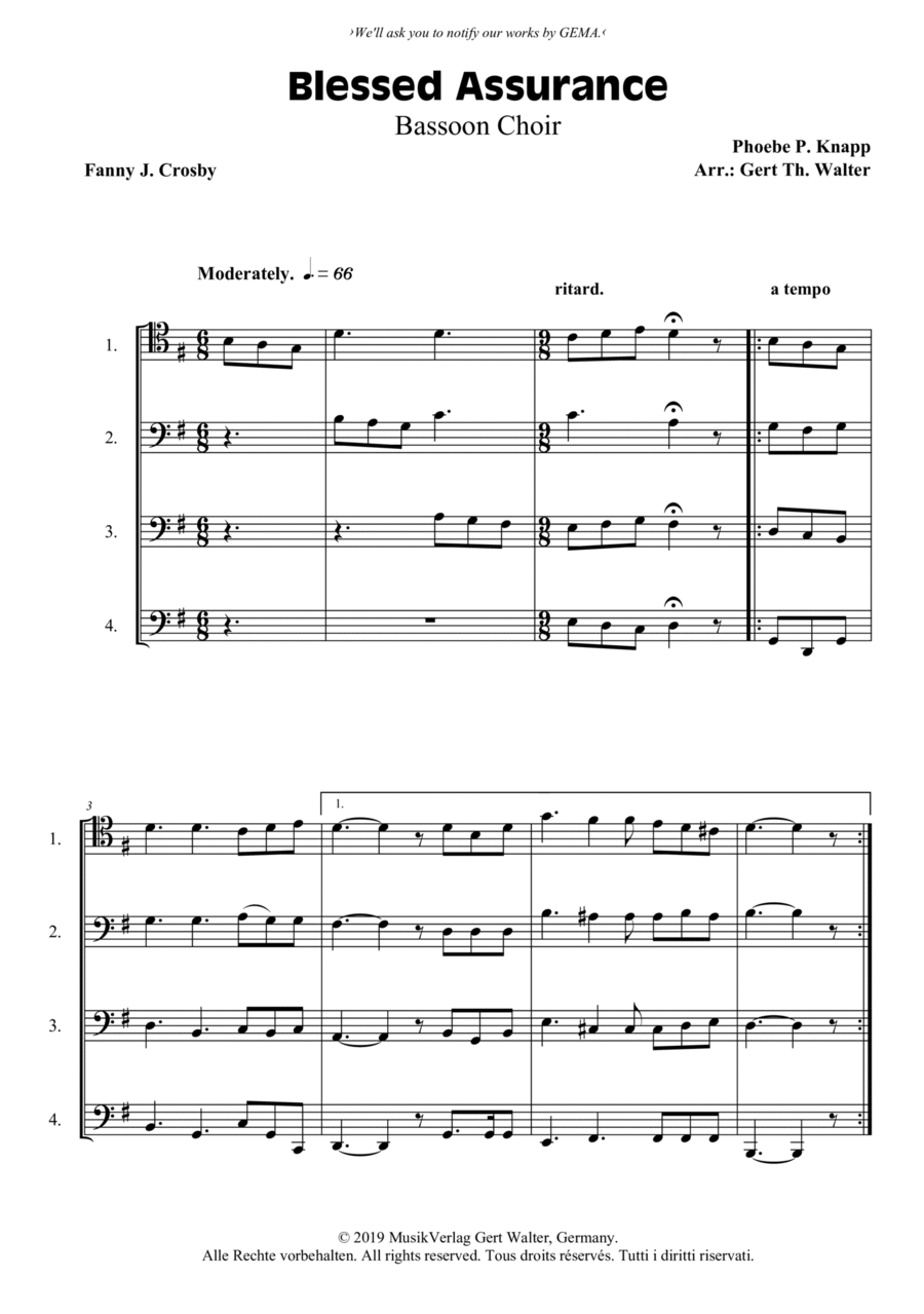 Blessed Assurance Woodwind Ensemble scores gallery preview page 1