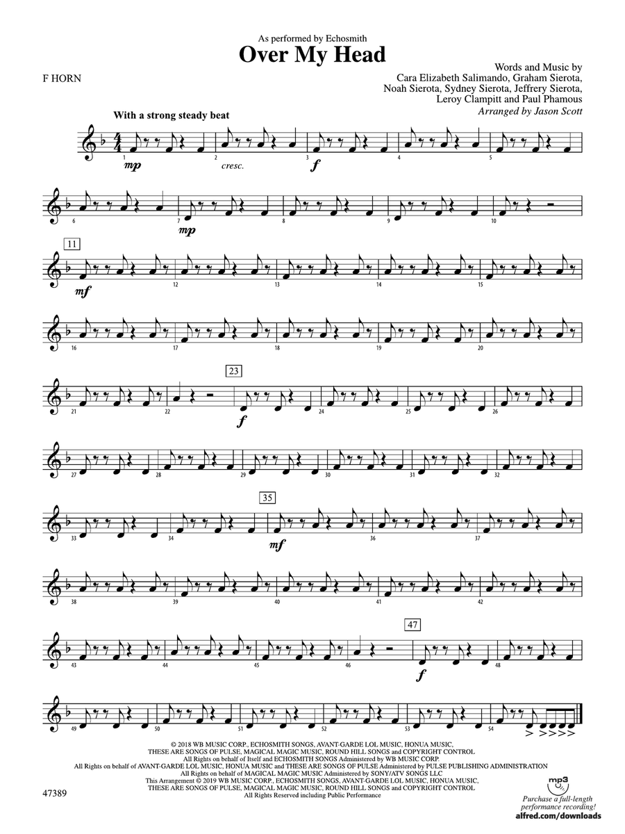 Over My Head: 1st F Horn