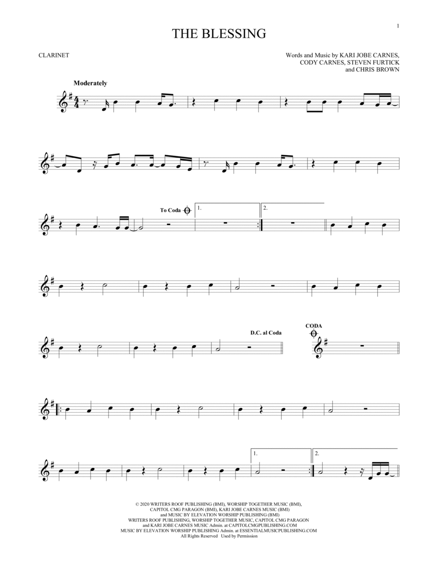 The Blessing The Blessing Clarinet Solo scores gallery preview page 1