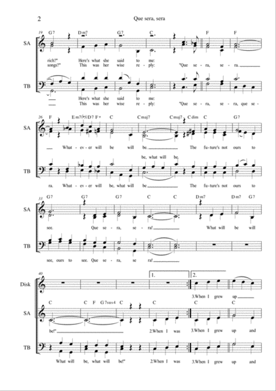 Que Sera, Sera (whatever Will Be, Will Be) 4-Part scores gallery preview page 2