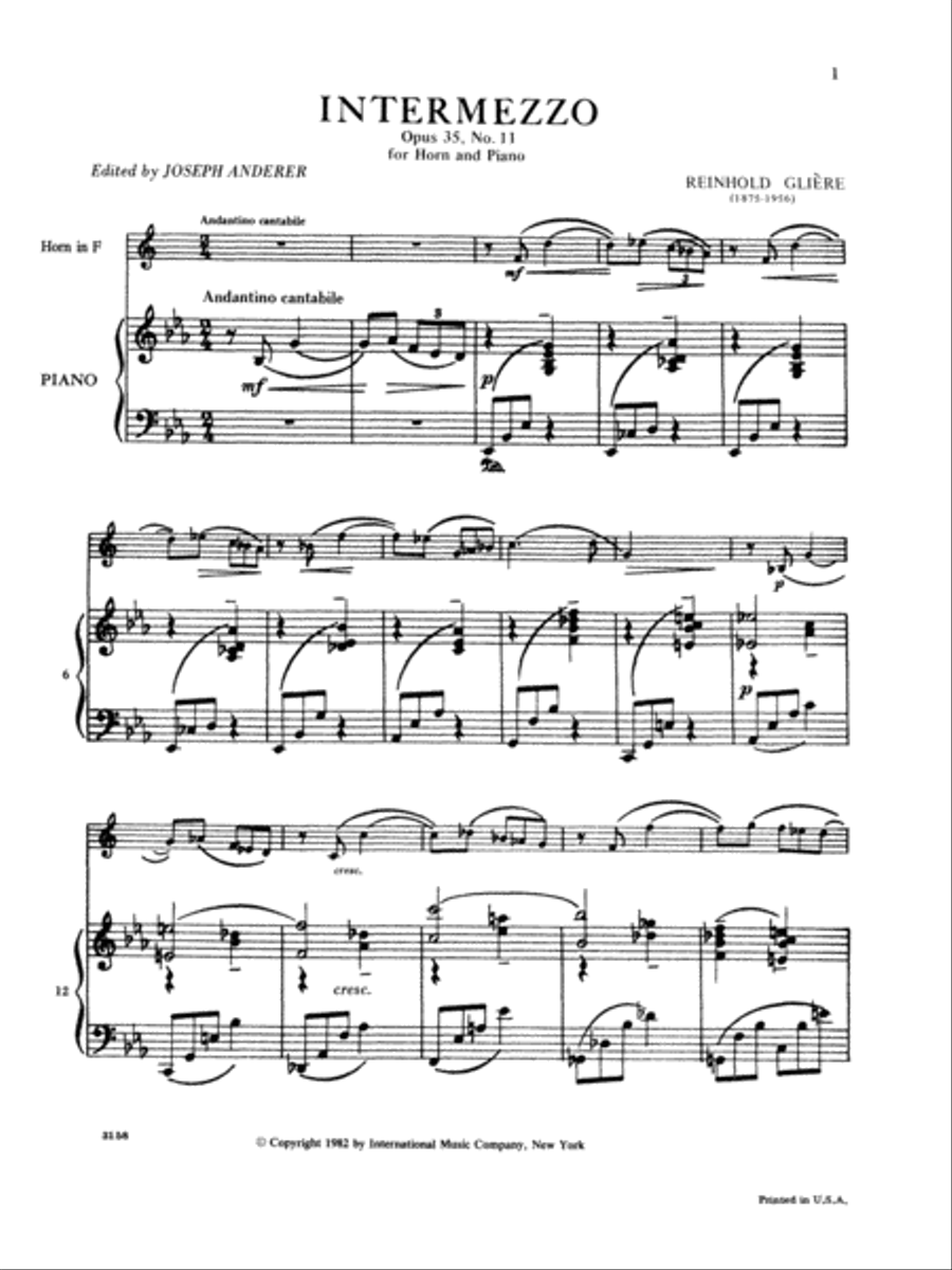 Intermezzo, Op. 35 No. 11 Horn scores gallery preview page 2