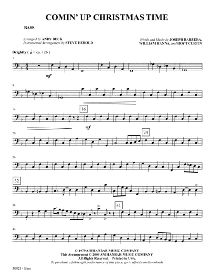 Comin' Up Christmas Time: String Bass Double Bass scores gallery preview page 1