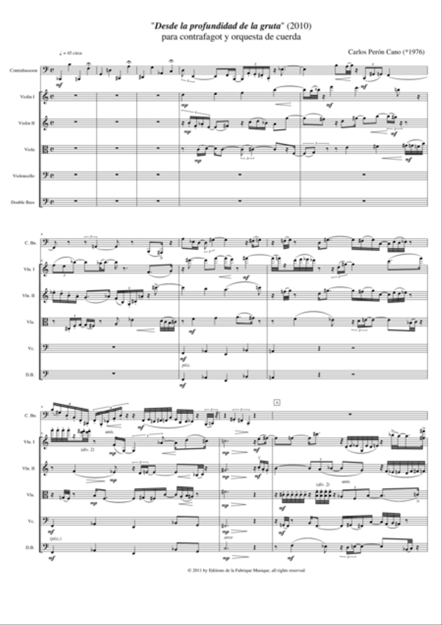 Carlos Perón Cano: Desde la profundidad de la gruta for contrabassoon and string orchestra - score a Chamber Orchestra scores gallery preview page 2