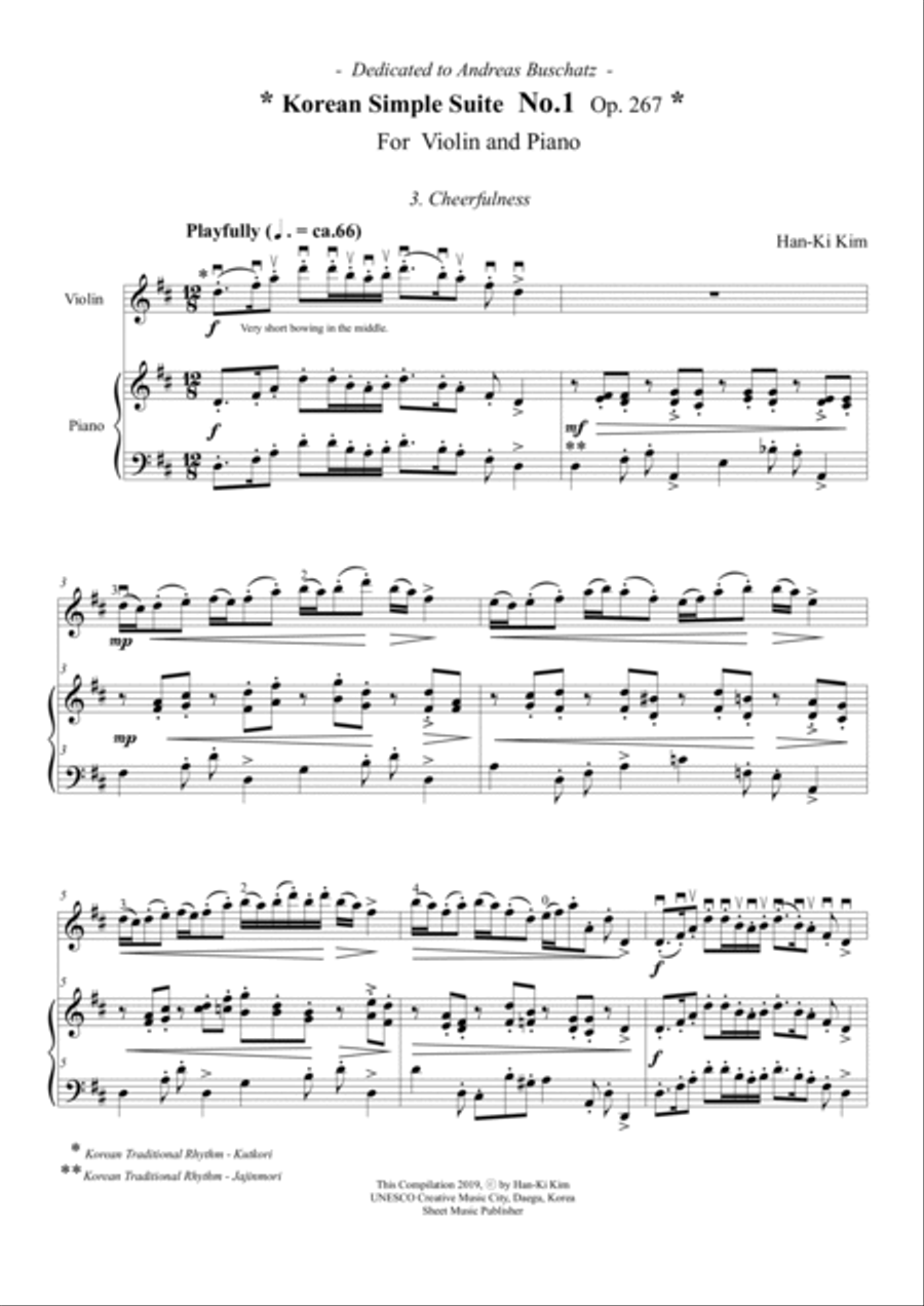 Korean Simple Suite No.1 (For Violin and Piano) Violin Solo scores gallery preview page 6