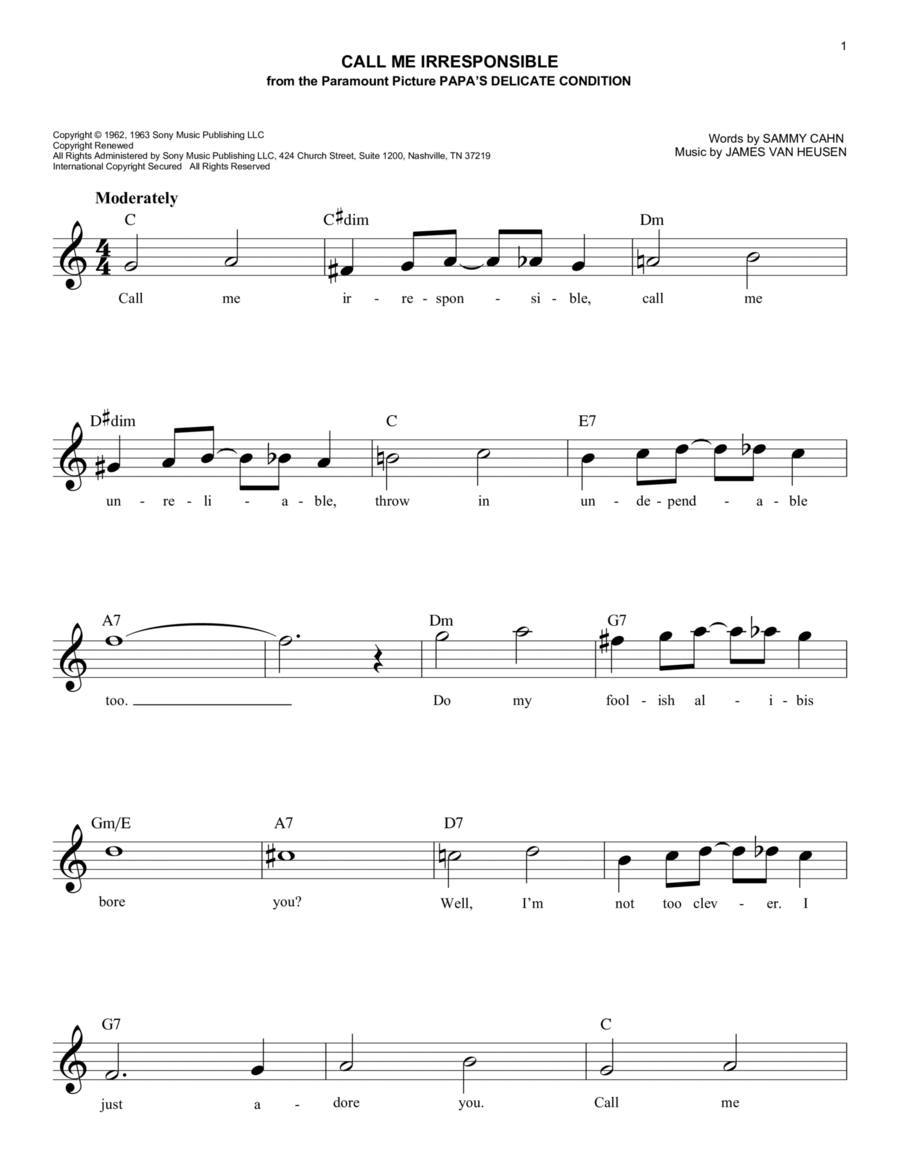 Call Me Irresponsible Piano scores gallery preview page 1