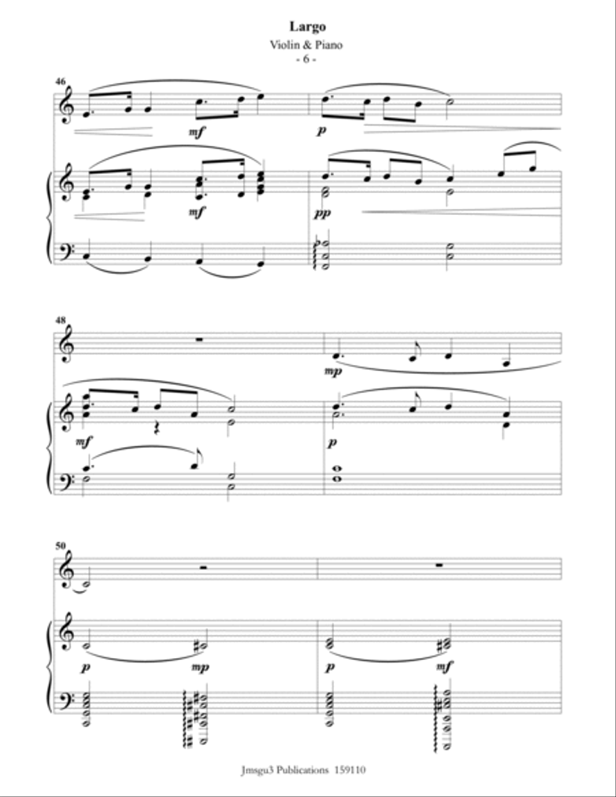 Dvořák: Largo from the New World Symphony for Violin & Piano Violin Solo scores gallery preview page 6