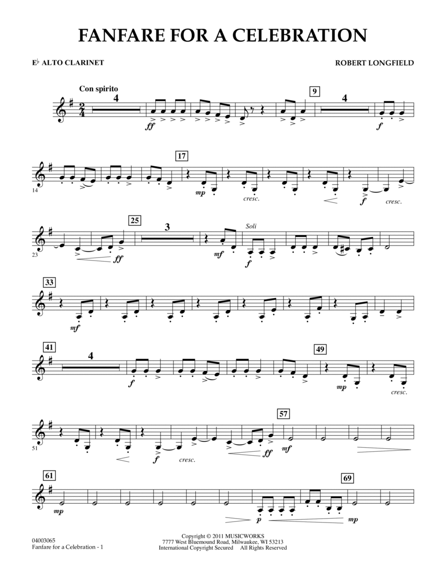 Fanfare For A Celebration - Eb Alto Clarinet Concert Band scores gallery preview page 1