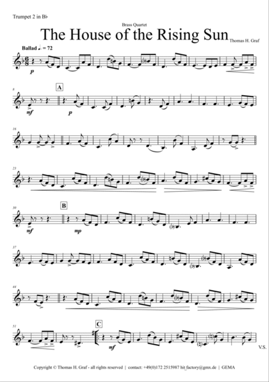 The house of the rising sun - Brass Quartet Brass Quartet scores gallery preview page 6
