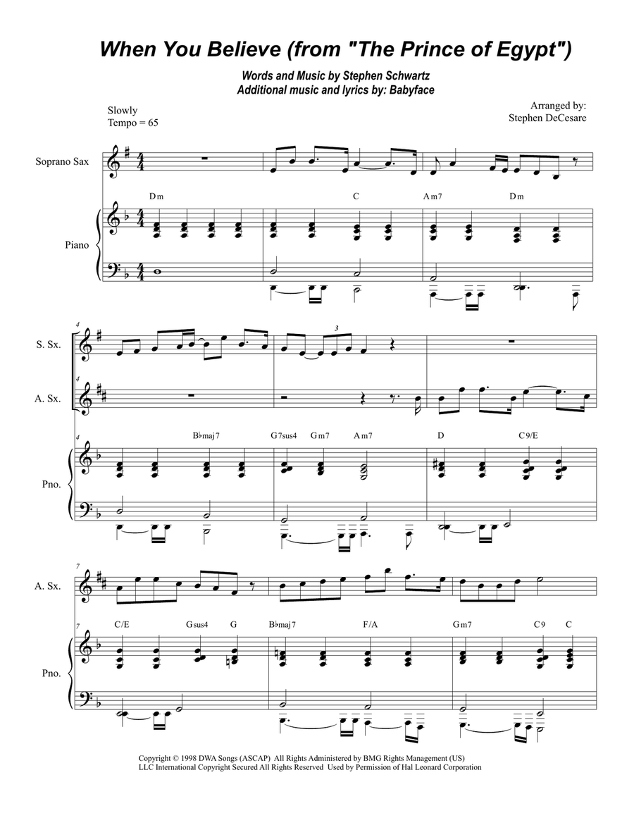 When You Believe (From The Prince Of Egypt) When You Believe (From The Prince Of Egypt) Soprano Saxophone scores gallery preview page 1