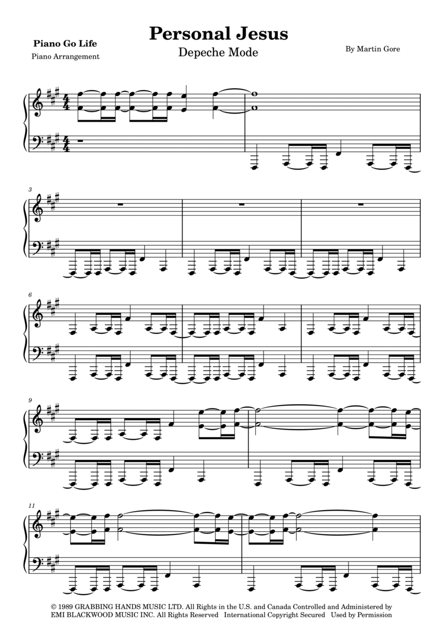 Personal Jesus Piano Solo scores gallery preview page 1