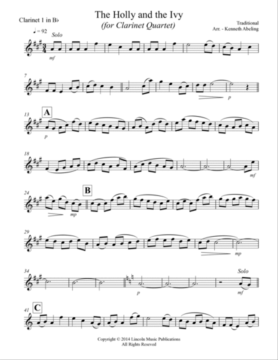 The Holly and the Ivy (for Clarinet Quartet) Clarinet Quartet scores gallery preview page 6