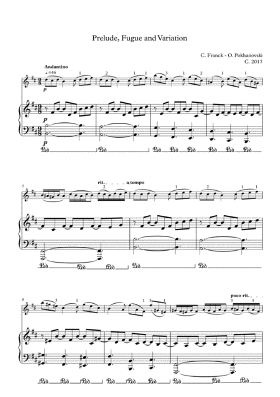 Franck Prelude, Fugue and Variation for violin and piano Violin Solo scores gallery preview page 1