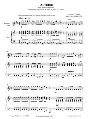 Vivaldi: Autumn from the Four Seasons for Soprano Sax & Piano