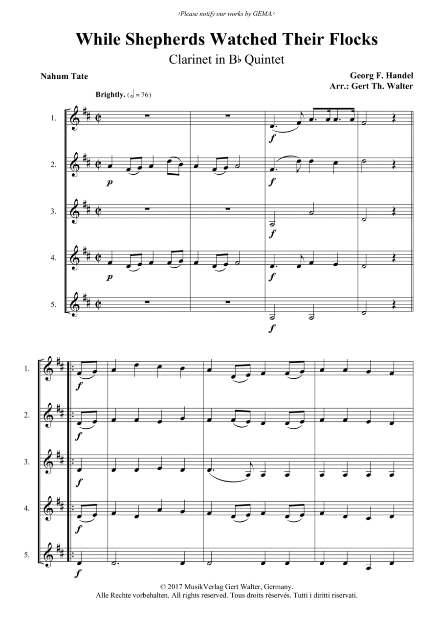 While Shepherds Watched Their Flocks Woodwind Quintet scores gallery preview page 1