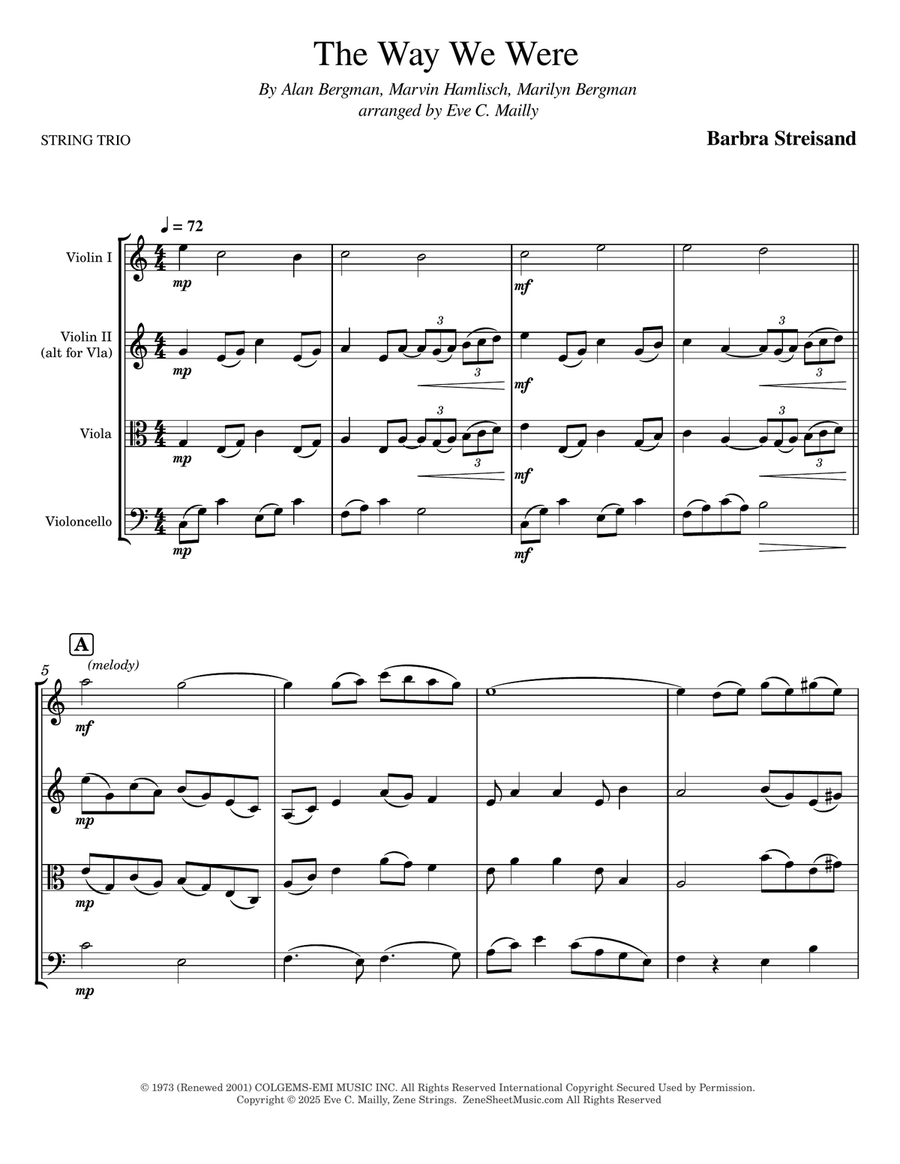 The Way We Were String Trio scores gallery preview page 1