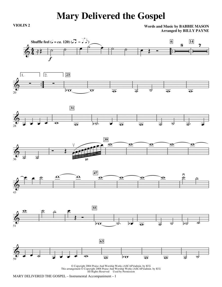 Mary Delivered The Gospel - Violin 2 Choir scores gallery preview page 1