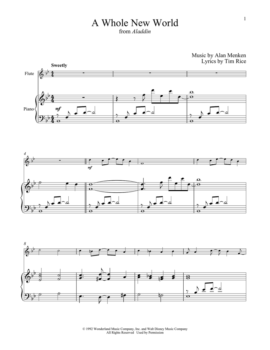 A Whole New World (from Aladdin) Flute Solo scores gallery preview page 1