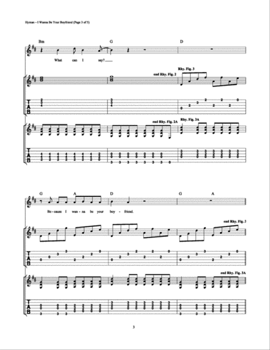 I Wanna Be Your Boyfriend Electric Guitar scores gallery preview page 3