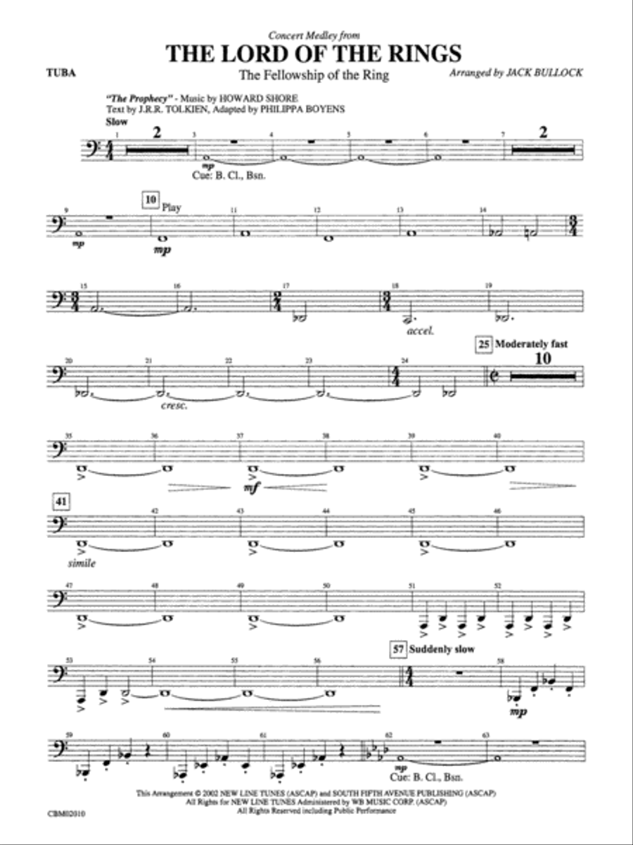 The Lord of the Rings: The Fellowship of the Ring, Concert Medley from: Tuba Concert Band scores gallery preview page 1