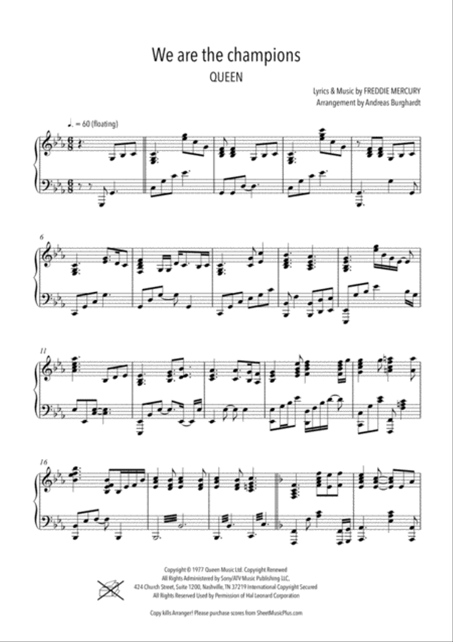 We Are The Champions Piano Solo scores gallery preview page 2