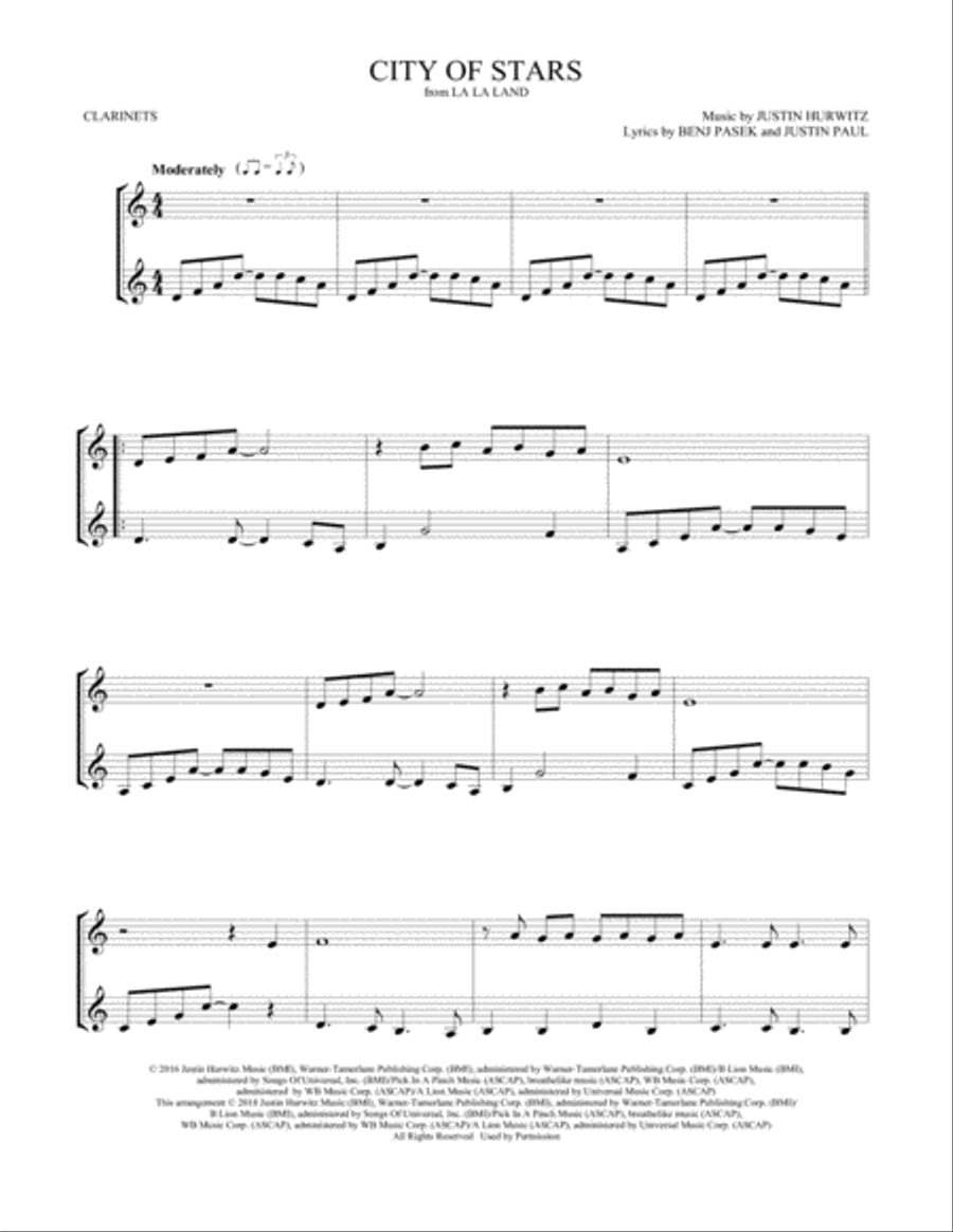 City of Stars (from La La Land) Clarinet Duet scores gallery preview page 1