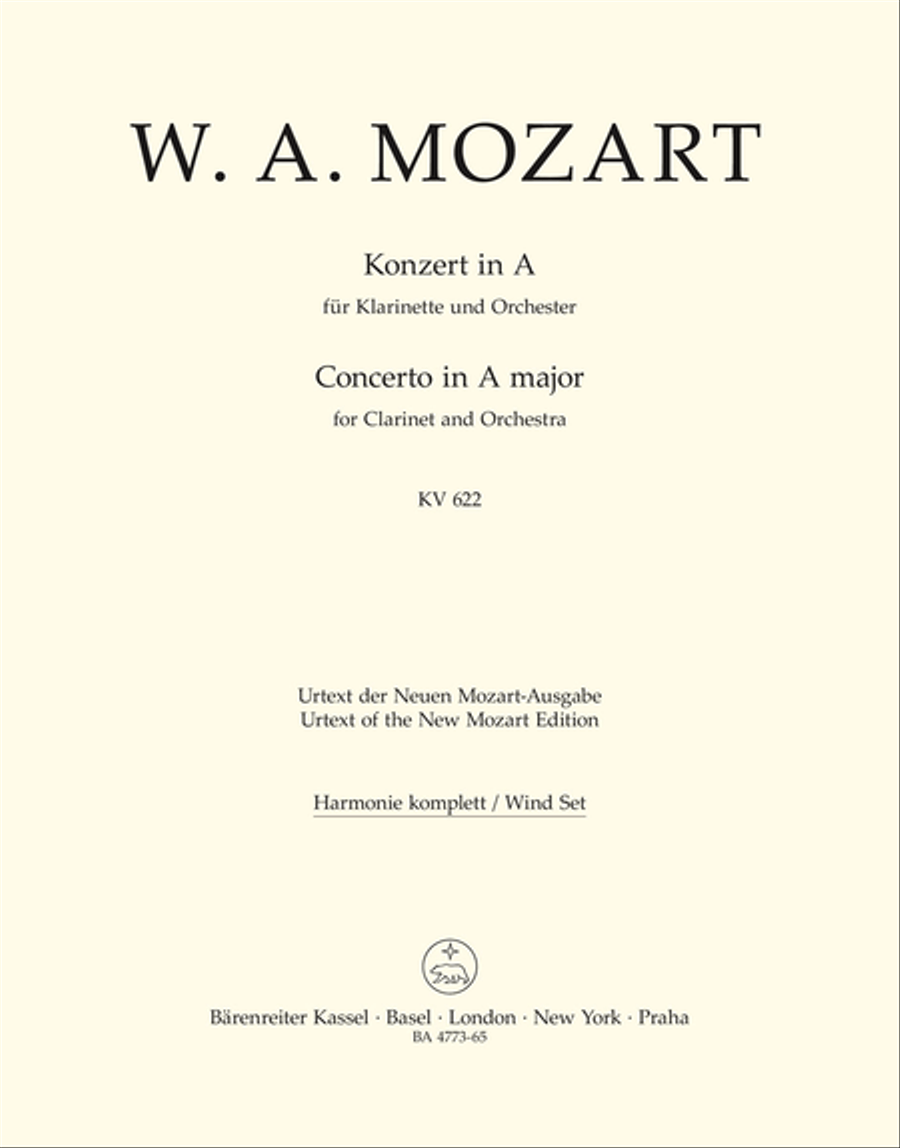 Concerto for Clarinet and Orchestra A major, KV 622 Clarinet scores gallery preview page 1
