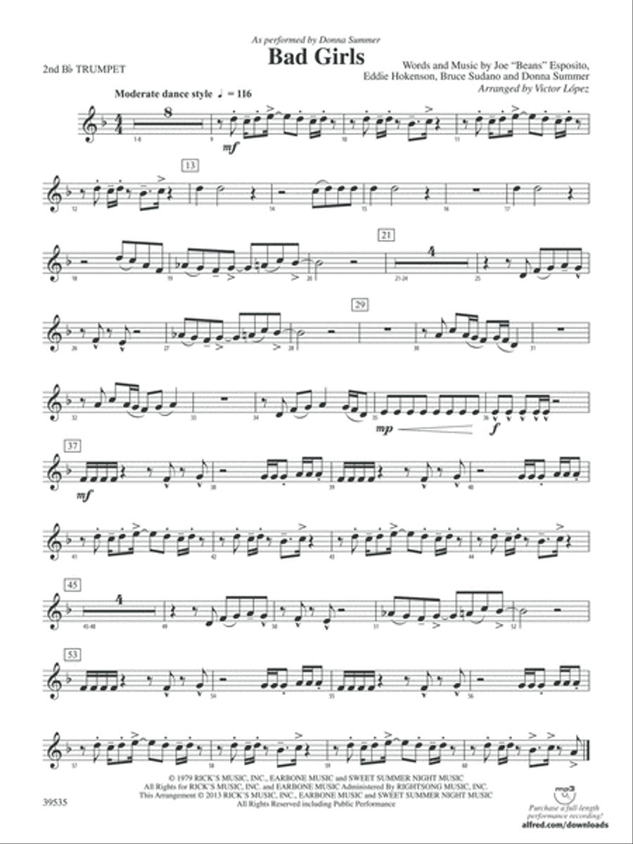 Bad Girls: 2nd B-flat Trumpet Concert Band scores gallery preview page 1