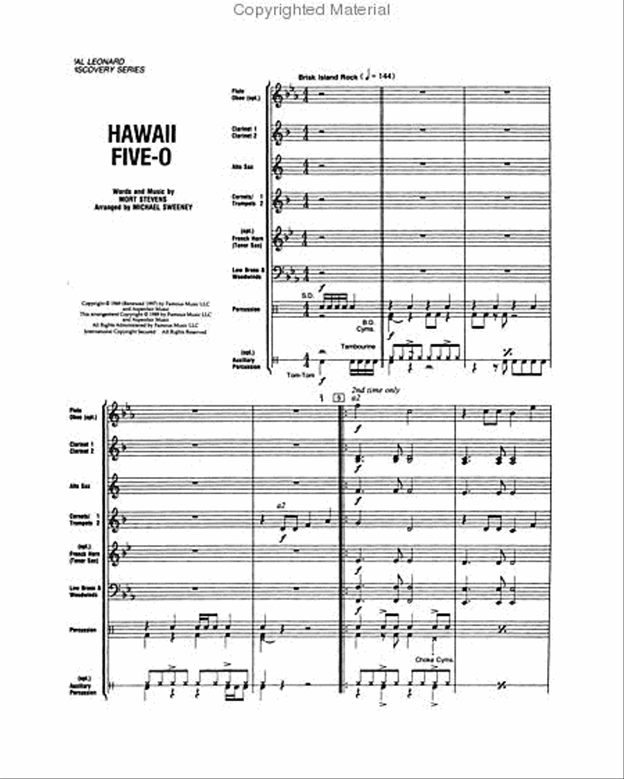 Hawaii Five-O Theme Concert Band scores gallery preview page 2