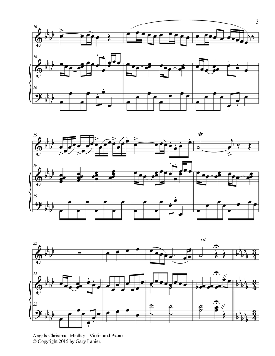 Gary Lanier: ANGELS CHRISTMAS MEDLEY (Duet – Violin & Piano with Parts) Violin scores gallery preview page 4