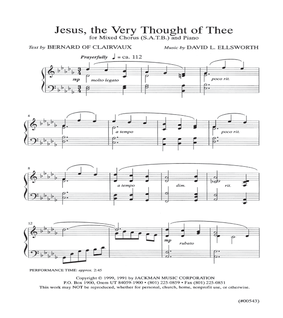Jesus the Very Thought of Thee - SATB - Ellsworth 4-Part scores gallery preview page 2