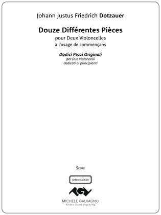 Book cover for Twelve Different Pieces for two cellos, Op. 58