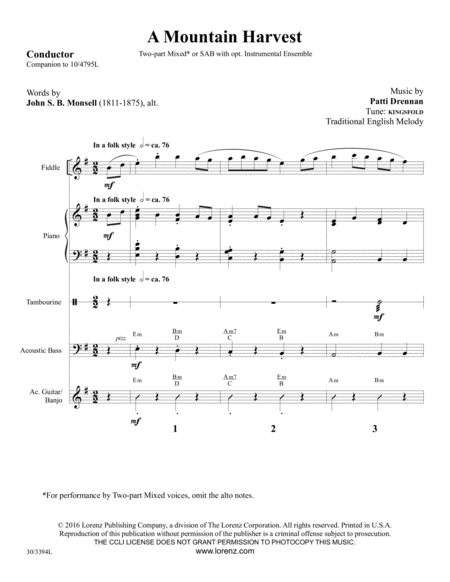 A Mountain Harvest - Instrumental Ensemble Score and Parts
