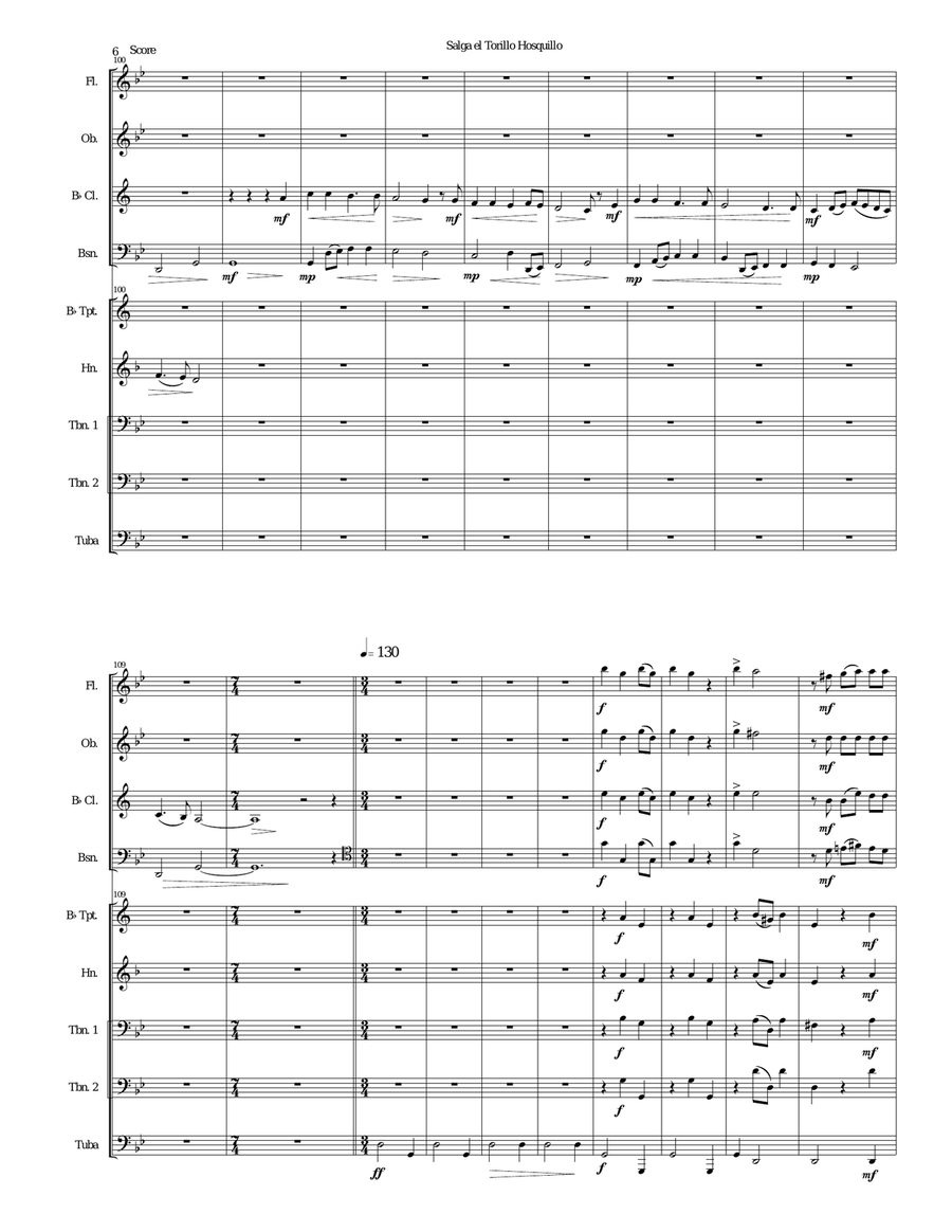 Salga el torillo hosquillo (Let the little wild bull out) arranged for wind and brass ensemble Woodwind Ensemble scores gallery preview page 6