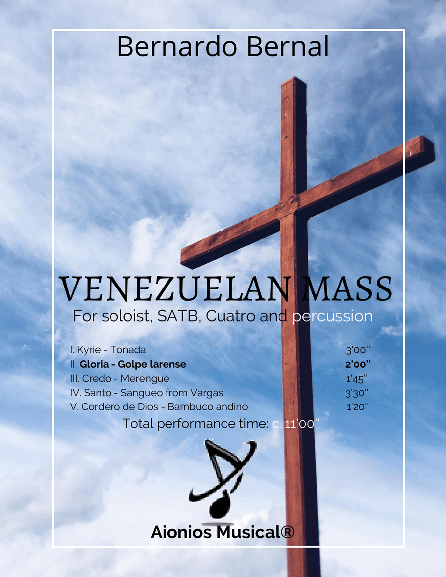Venezuelan Mass - II. Gloria - Duo of Tenors soloists and SATB with Cuatro accompaniment and percuss 4-Part scores gallery preview page 1